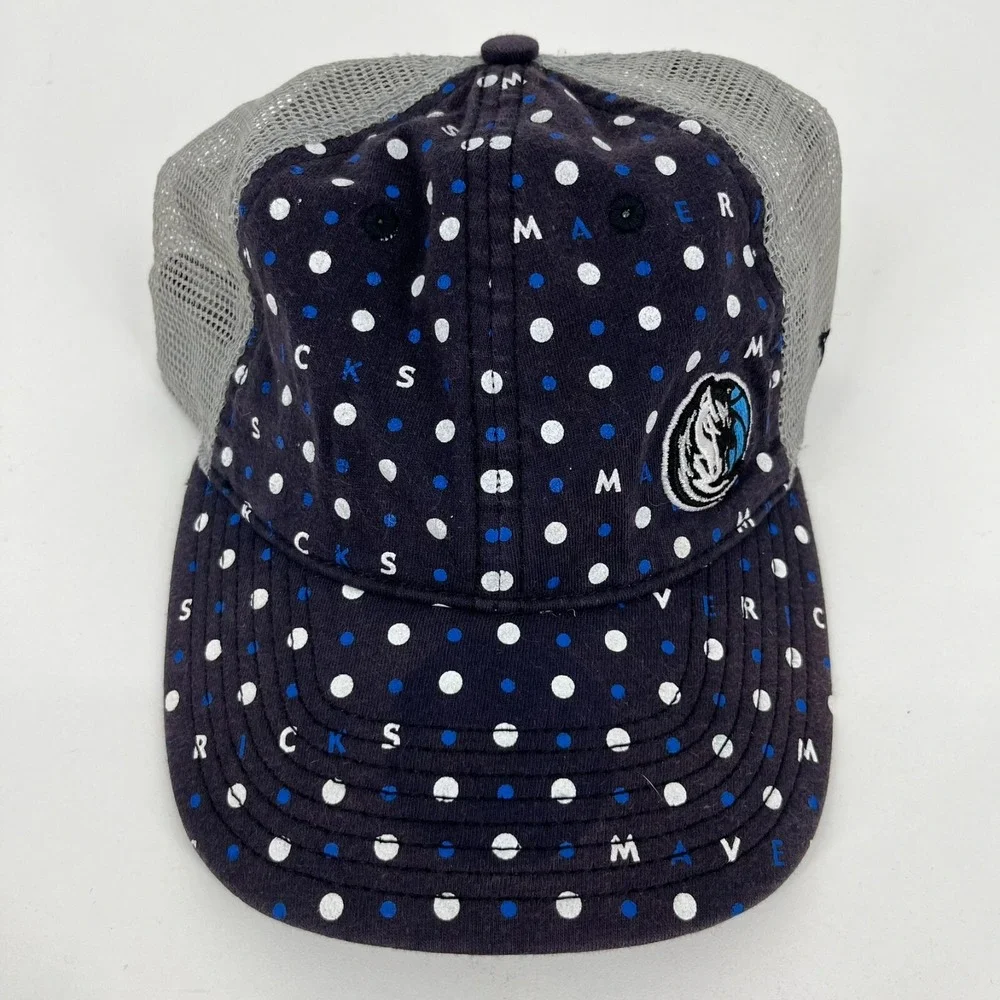 New Era Dallas Mavericks Womens Trucker Hat Navy Blue Polka Dot Adjustable NBA